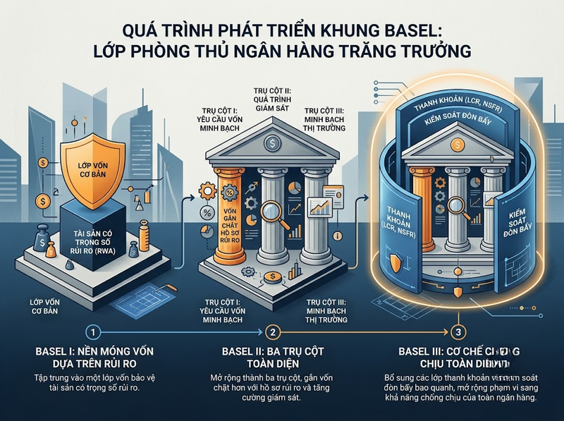 Tìm hiểu Basel trong ngân hàng và các yêu cầu về vốn, thanh khoản, rủi ro