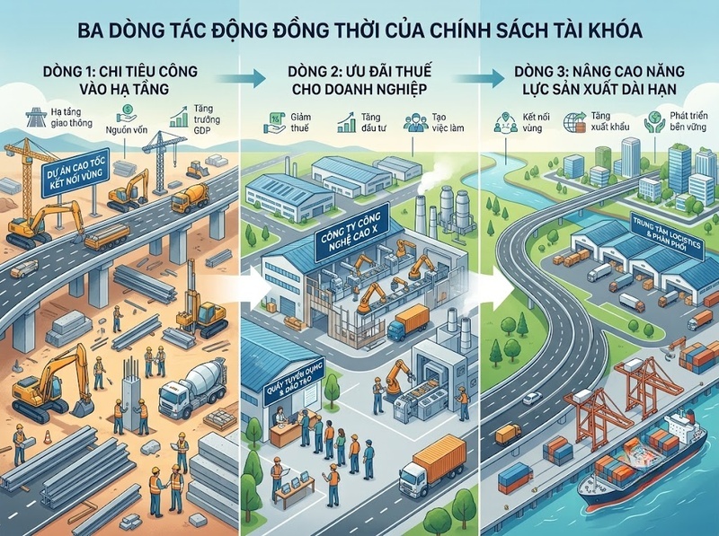 Chính sách tài khóa thúc đẩy tăng trưởng qua chi tiêu, thuế và đầu tư công
