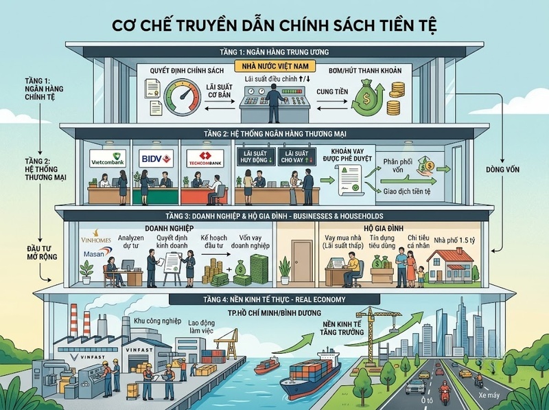 Chính sách tiền tệ ảnh hưởng đến tín dụng, đầu tư và tăng trưởng kinh tế