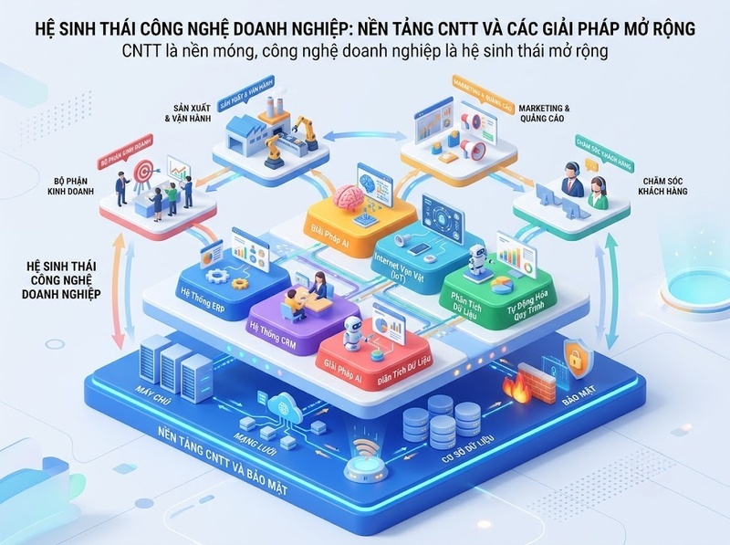 Công nghệ doanh nghiệp và công nghệ thông tin khác nhau về phạm vi, mục tiêu