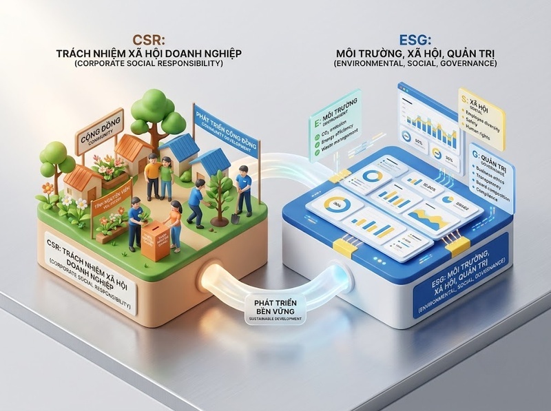 CSR và ESG khác nhau về trách nhiệm, tiêu chí và cách đo lường
