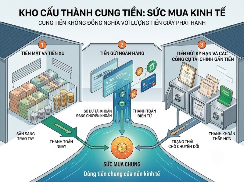 Tìm hiểu cung tiền qua tiền mặt, tiền gửi và các thước đo