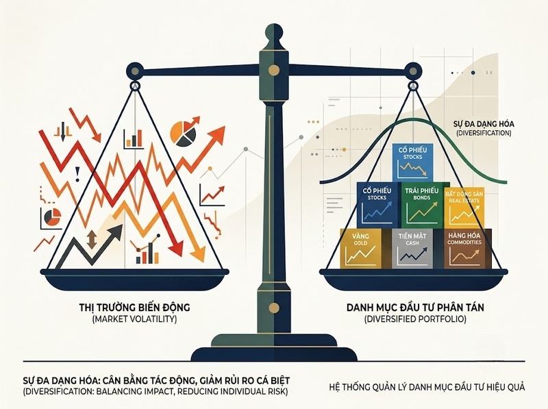 Cơ chế đa dạng hóa danh mục và rủi ro tài chính qua phân bổ tài sản