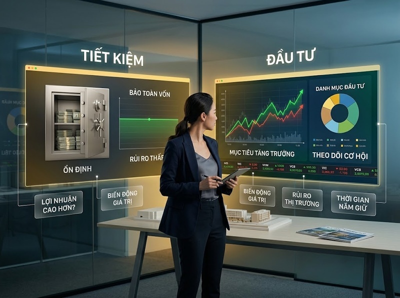 Đầu tư và tiết kiệm khác nhau về lợi nhuận, thanh khoản và thời hạn