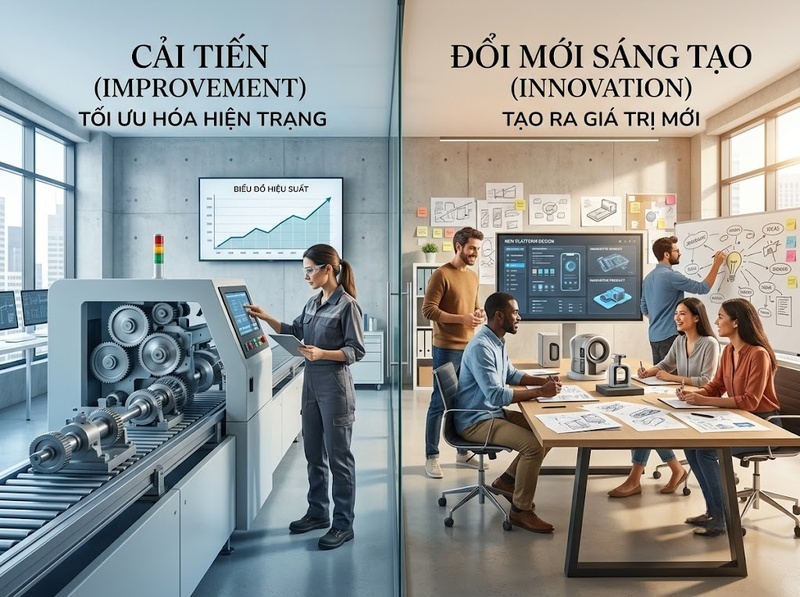 Đổi mới sáng tạo và cải tiến khác nhau về phạm vi, rủi ro, giá trị