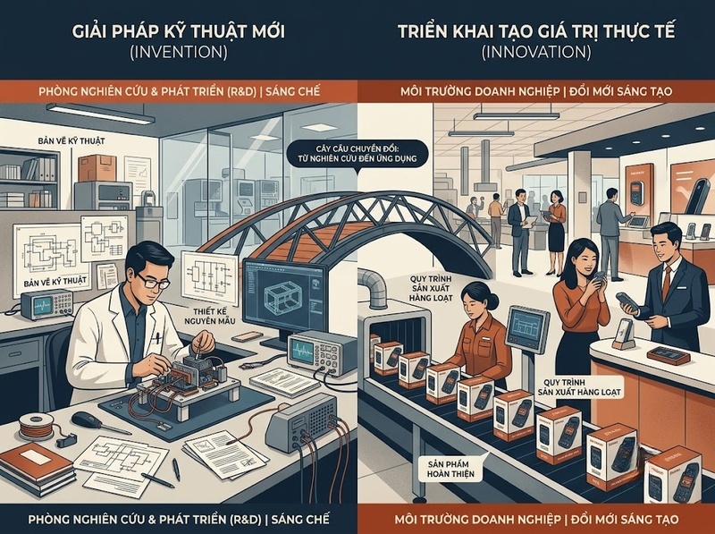 Đổi mới sáng tạo và sáng chế khác nhau về ý tưởng, ứng dụng, thương mại hóa