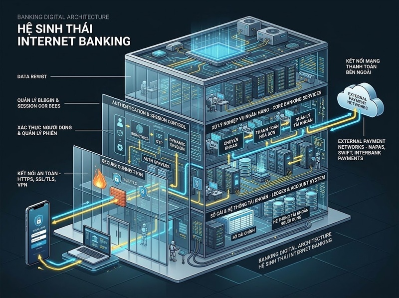 Tìm hiểu Internet Banking qua xác thực, kết nối và quy trình giao dịch trực tuyến