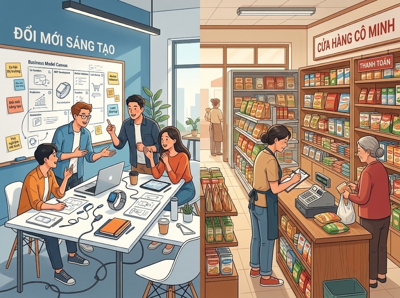 Khởi nghiệp và kinh doanh truyền thống khác nhau về tăng trưởng, rủi ro, mô hình